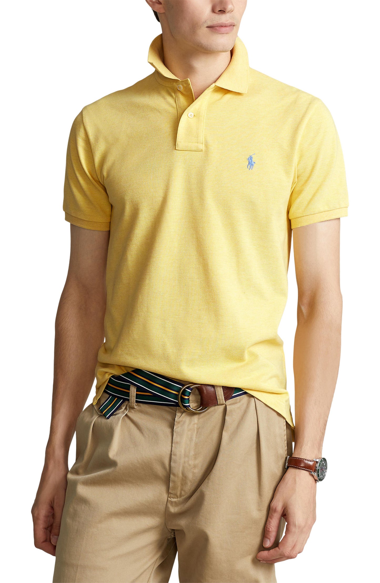 Polo Ralph Lauren Masculino Classic Fit Algodão Malha Polo Amarelo Tamanho XX-Grande