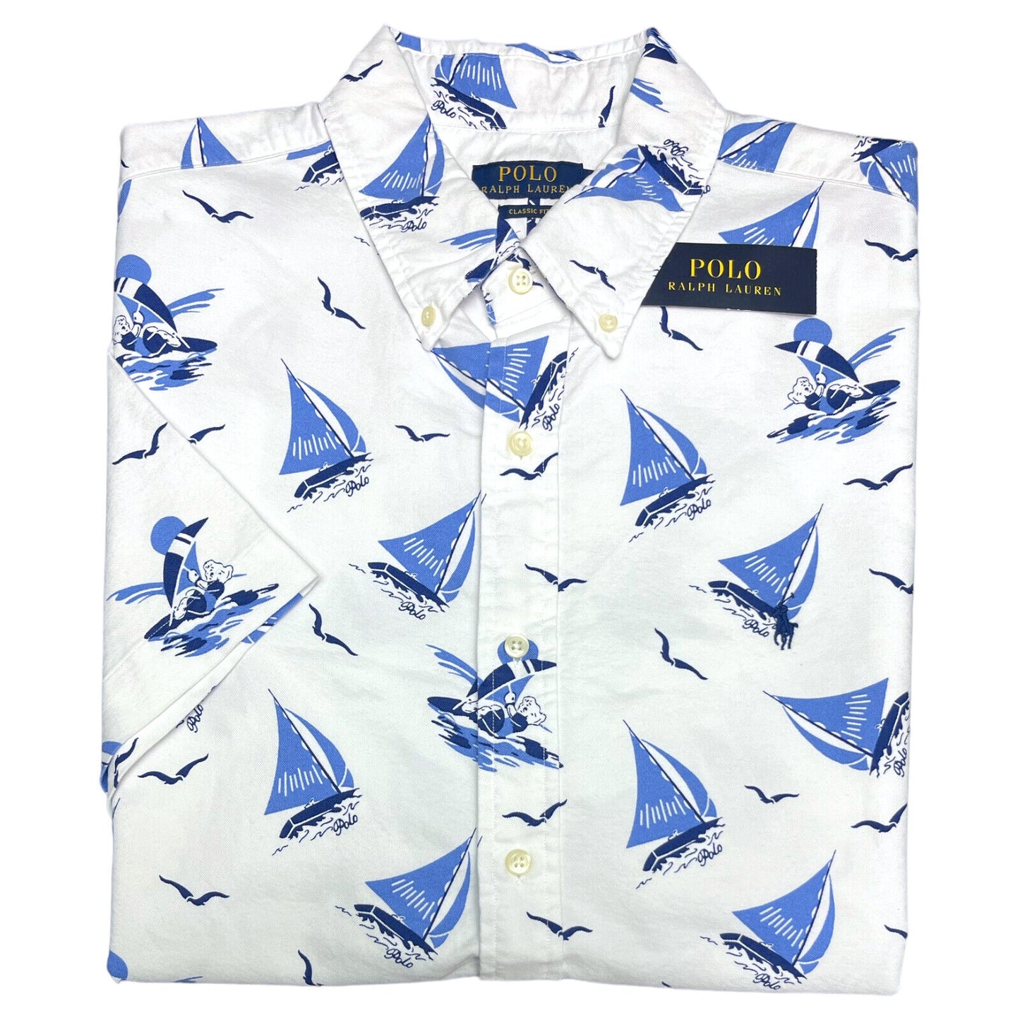 Camisa Polo Ralph Lauren Masculina Manga Curta Polo Bear com Botões Branca Tamanho P