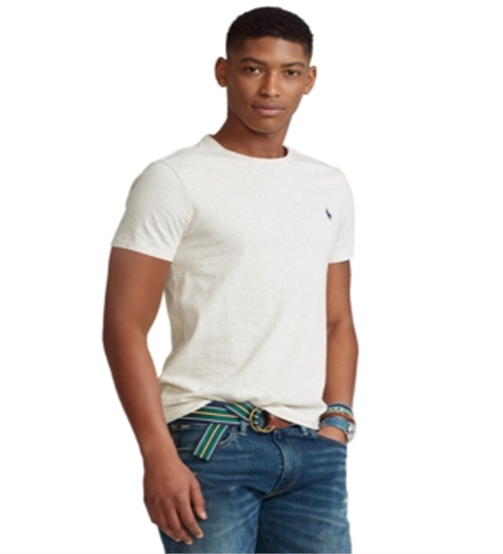 Camiseta Polo Ralph Lauren Masculina Classic Fit Jersey Gola Redonda Bege Tamanho Grande