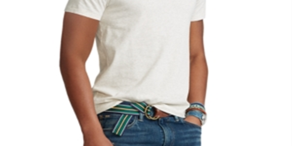 Camiseta Polo Ralph Lauren Masculina Classic Fit Jersey Gola Redonda Bege Tamanho Grande