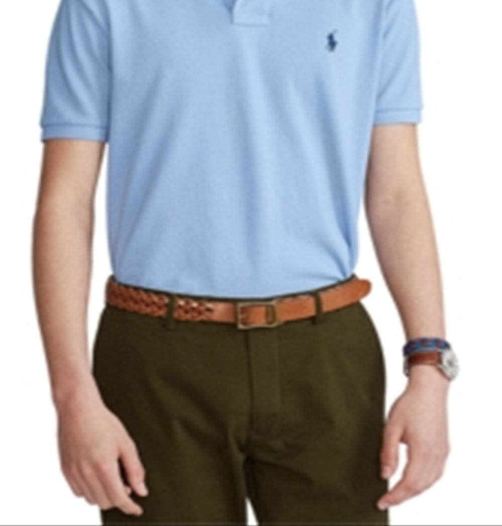 Camisa polo masculina de malha Polo Ralph Lauren azul, tamanho médio