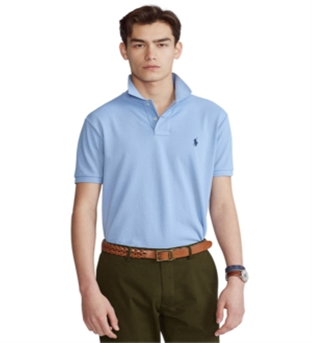 Camisa polo masculina de malha Polo Ralph Lauren azul, tamanho médio