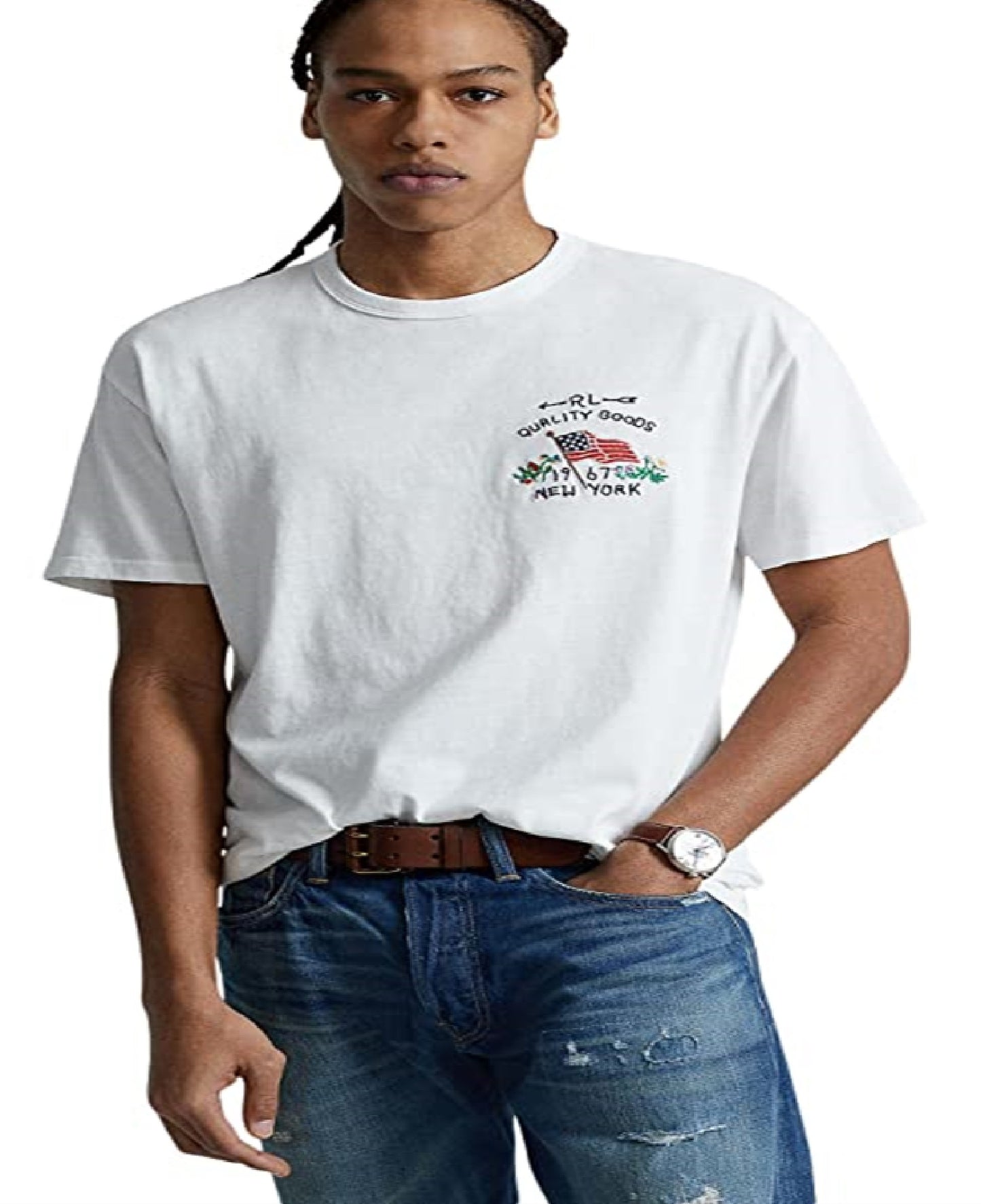 Camiseta Polo Ralph Lauren Masculina Classic Fit Flag Jersey Branca Tamanho X-G
