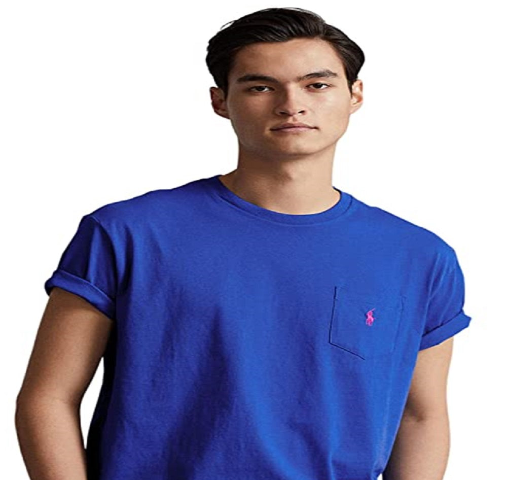 Camiseta Polo Ralph Lauren Masculina Classic Fit Jersey com Bolso Azul Tamanho X-G
