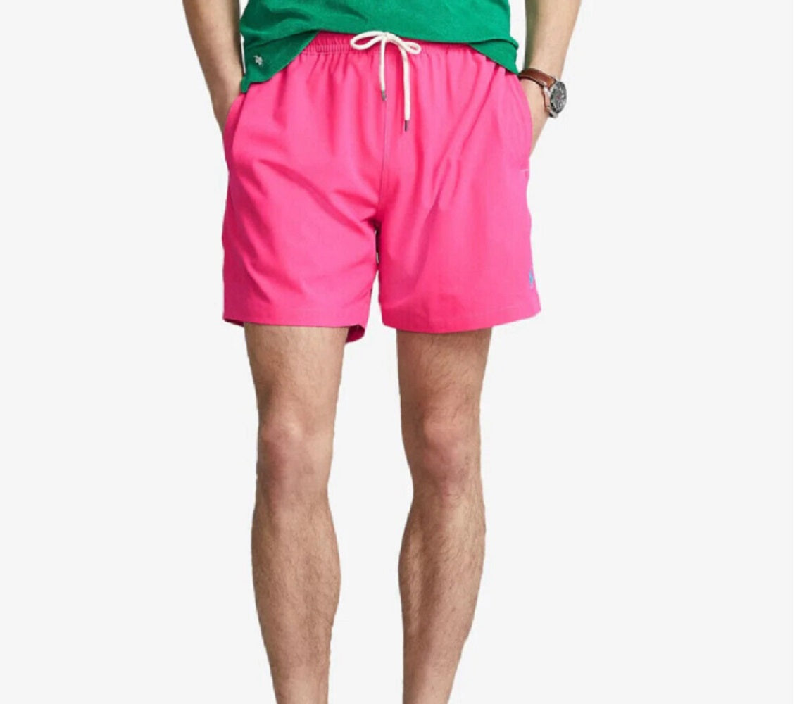 Calção de banho Polo Ralph Lauren Traveler Classic masculino rosa tamanho grande