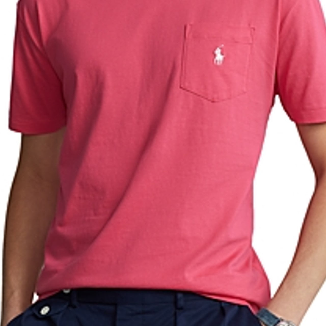 Camiseta Polo Ralph Lauren Masculina Classic-Fit com Bolso Rosa Choque Tamanho GG