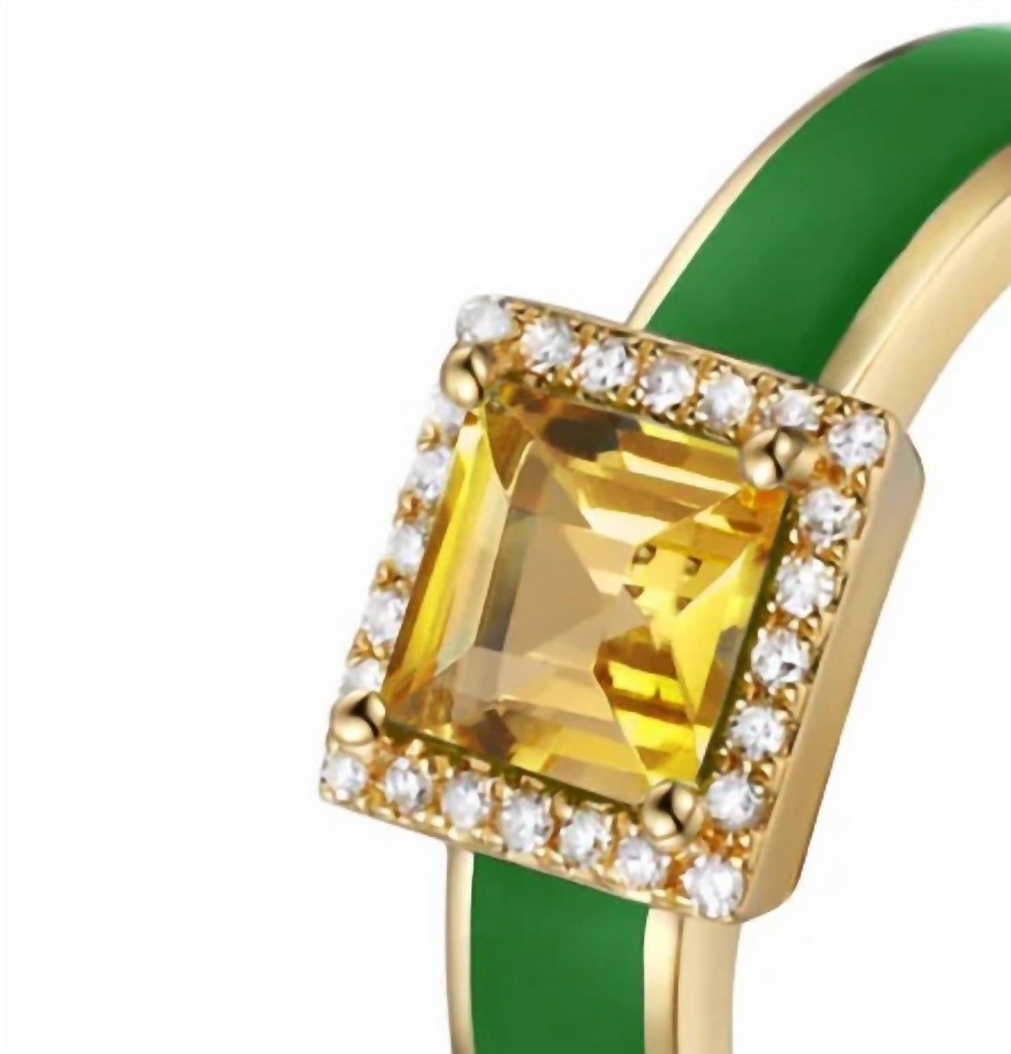 Diana M Jewels - Anel de diamante com esmalte citrino amarelo de 0,60 cts