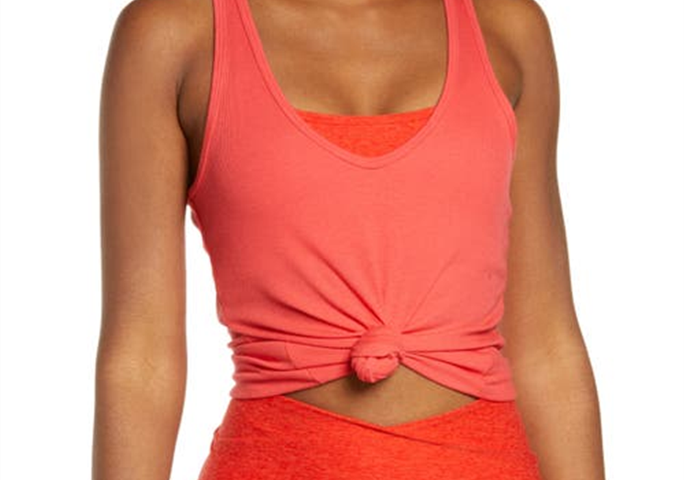 Além do Yoga, Take the Plunge Rib Tank em Redflower, tamanho grande, vermelho