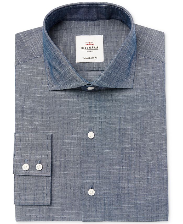 Camisa social masculina Ben Sherman Slim Fit Slub Chambray Azul Tamanho 15,5 x 32 x 33