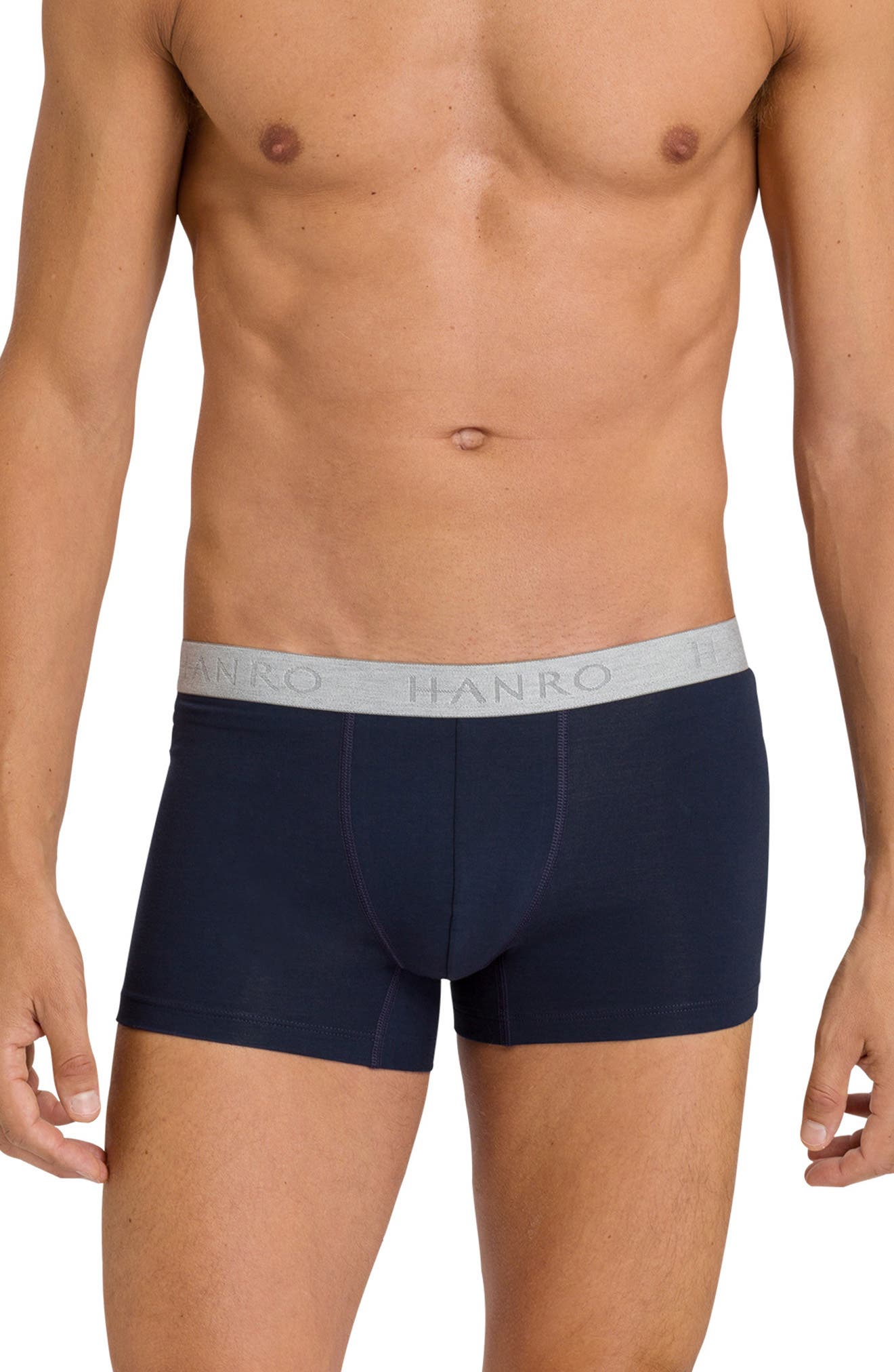 Pacote com 2 cuecas boxer Hanro Cotton Essentials masculinas, azul, tamanho pequeno