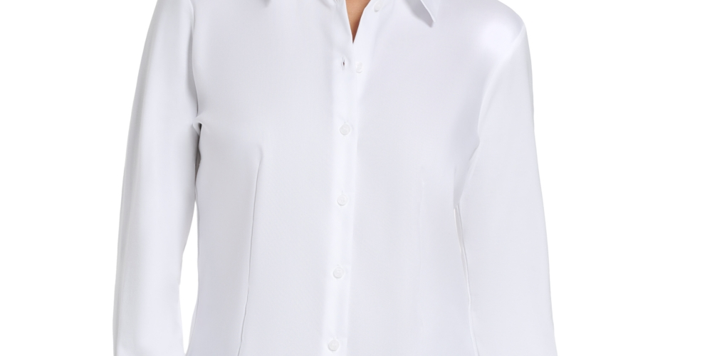 Camisa feminina Calvin Klein de malha com botões, branca, tamanho GG