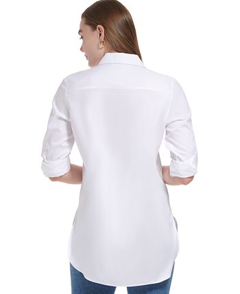 Túnica Calvin Klein Feminina com Botões e Manga Longa, Branca, Tamanho P