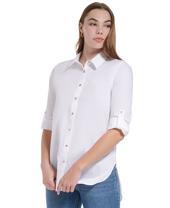 Túnica Calvin Klein Feminina com Botões e Manga Longa, Branca, Tamanho P