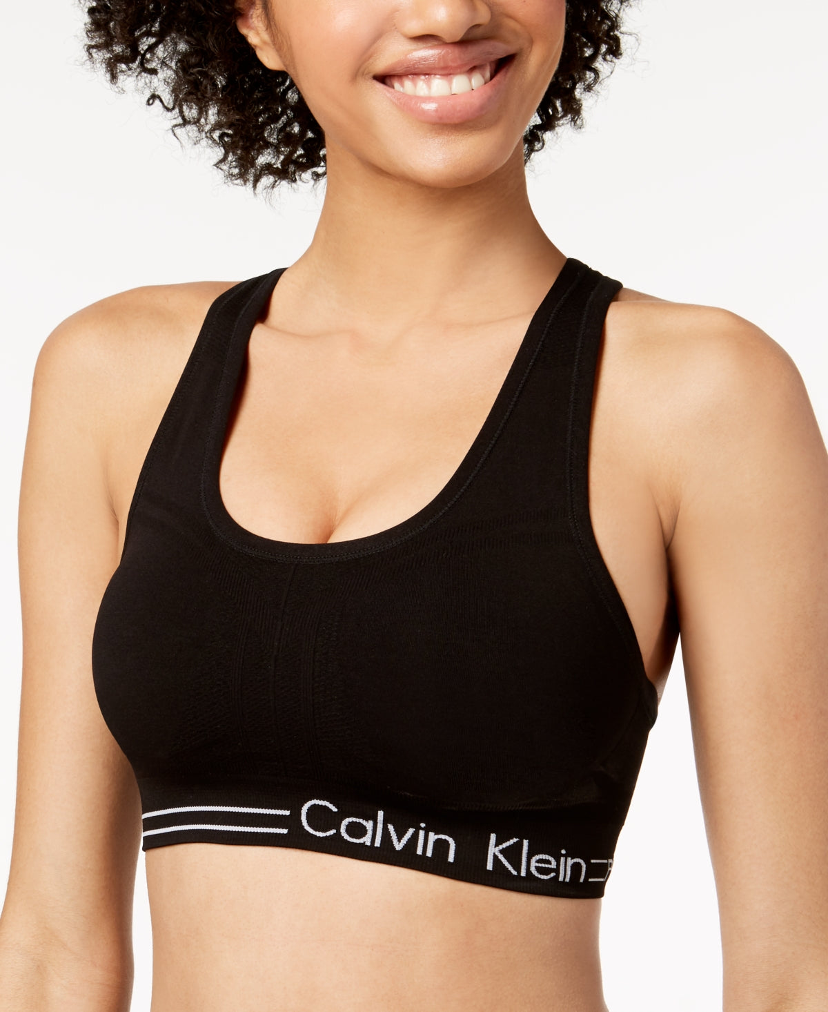 Sutiã esportivo feminino Calvin Klein com bojo estilo nadador, médio impacto, preto, tamanho médio