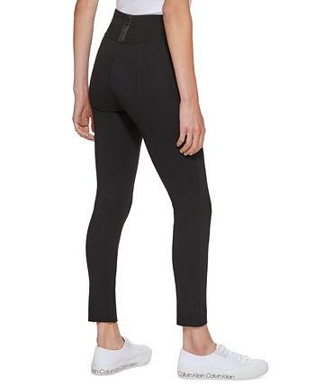Calça de malha Calvin Klein feminina com cós largo, preta, tamanho extragrande