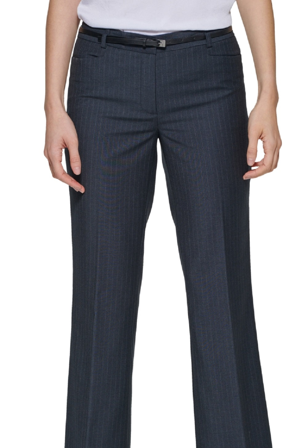 Calça social Calvin Klein feminina Pinstripe Modern Fit preta tamanho 6 Petite