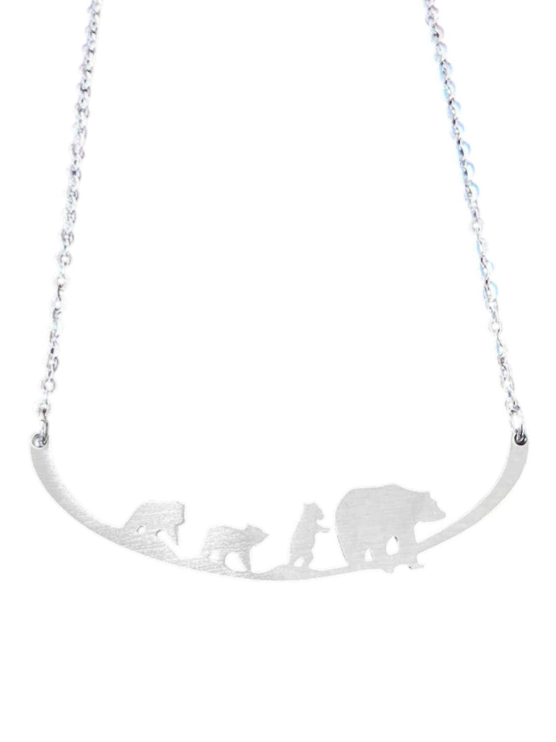 Close 2 Ur Heart - Women's Mother Bear With 3 Cubs Stainless Steel Necklace