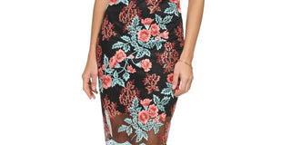 Vestido justo feminino GUESS em malha bordada, preto, tamanho 0