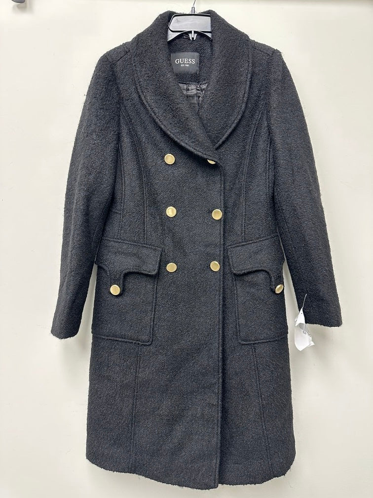 Casaco feminino Guss com abotoamento duplo e gola de pele sintética, preto, tamanho 0X