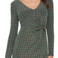 Vestido feminino GUESS com decote em V e bolinhas metálicas, torcido, verde, tamanho 8