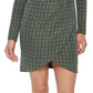 Vestido feminino GUESS com decote em V e bolinhas metálicas, torcido, verde, tamanho 8
