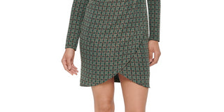 Vestido feminino GUESS com decote em V e bolinhas metálicas, torcido, verde, tamanho 8