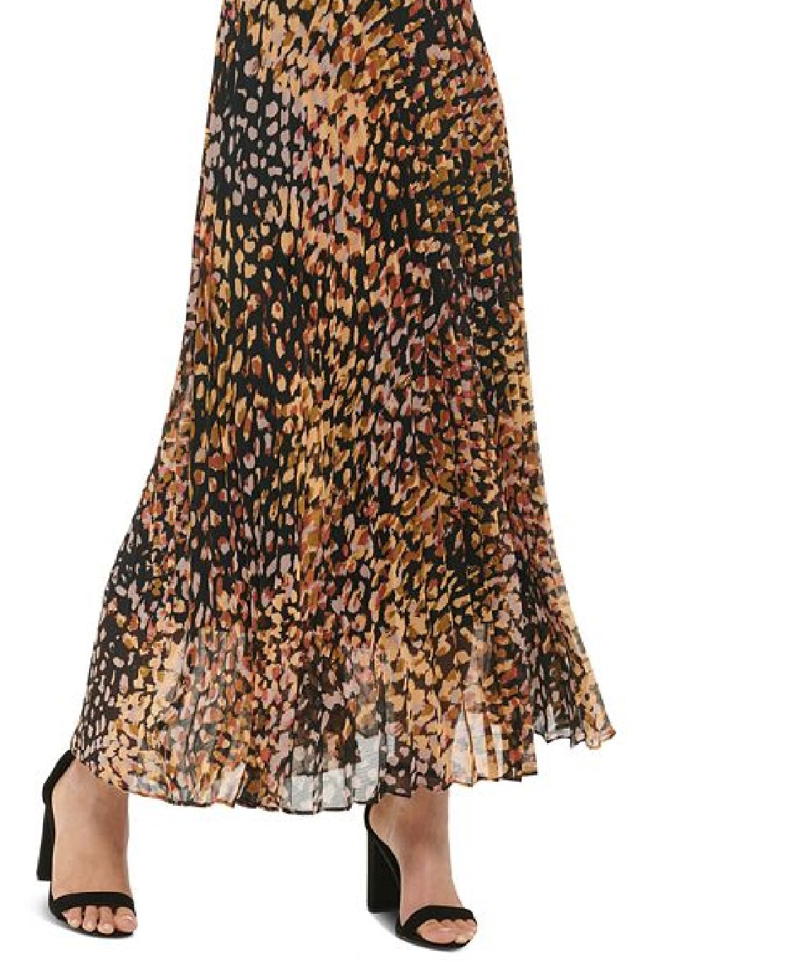 Vestido longo estampado com babados GUESS feminino, preto, tamanho 12