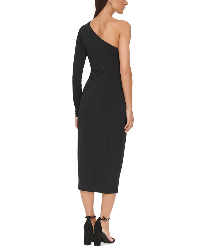 Vestido midi com mangas enfeitadas GUESS One Should para mulheres, preto, tamanho 4