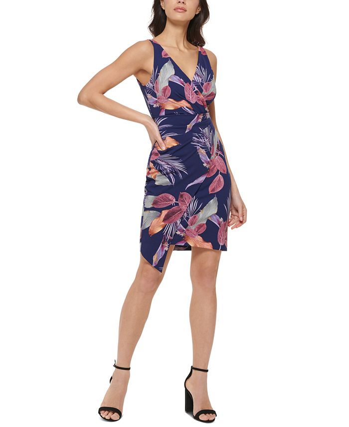 Vestido GUESS Feminino Azul com Laterais Plissadas e Envoltório Falso, Tamanho 8