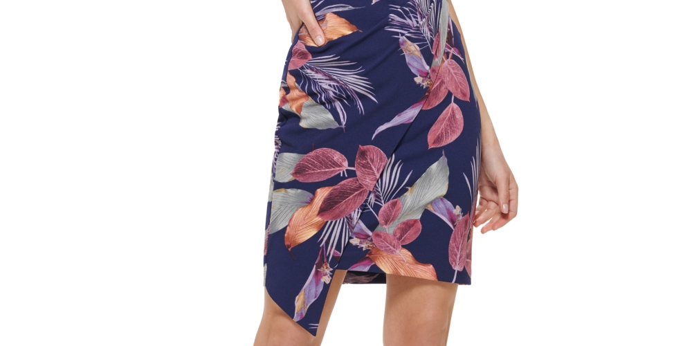Vestido GUESS Feminino Azul com Laterais Plissadas e Envoltório Falso, Tamanho 4
