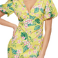 Vestido justo feminino GUESS com manga bufante e estampa amarela, tamanho 8