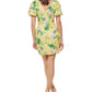 Vestido justo feminino GUESS com manga bufante e estampa amarela, tamanho 6
