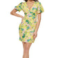 Vestido justo feminino GUESS com manga bufante e estampa amarela, tamanho 4
