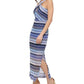 Vestido longo feminino GUESS com decote halter e renda em crochê, azul, tamanho 12
