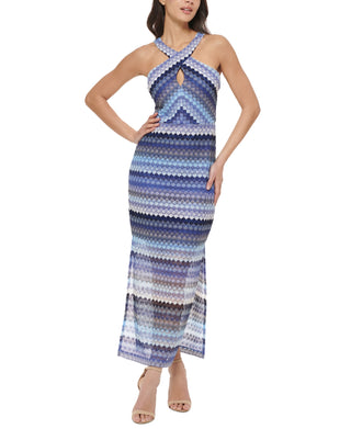 GUESS Women's Crochet Lace Halter Maxi Dress Blue Size 12