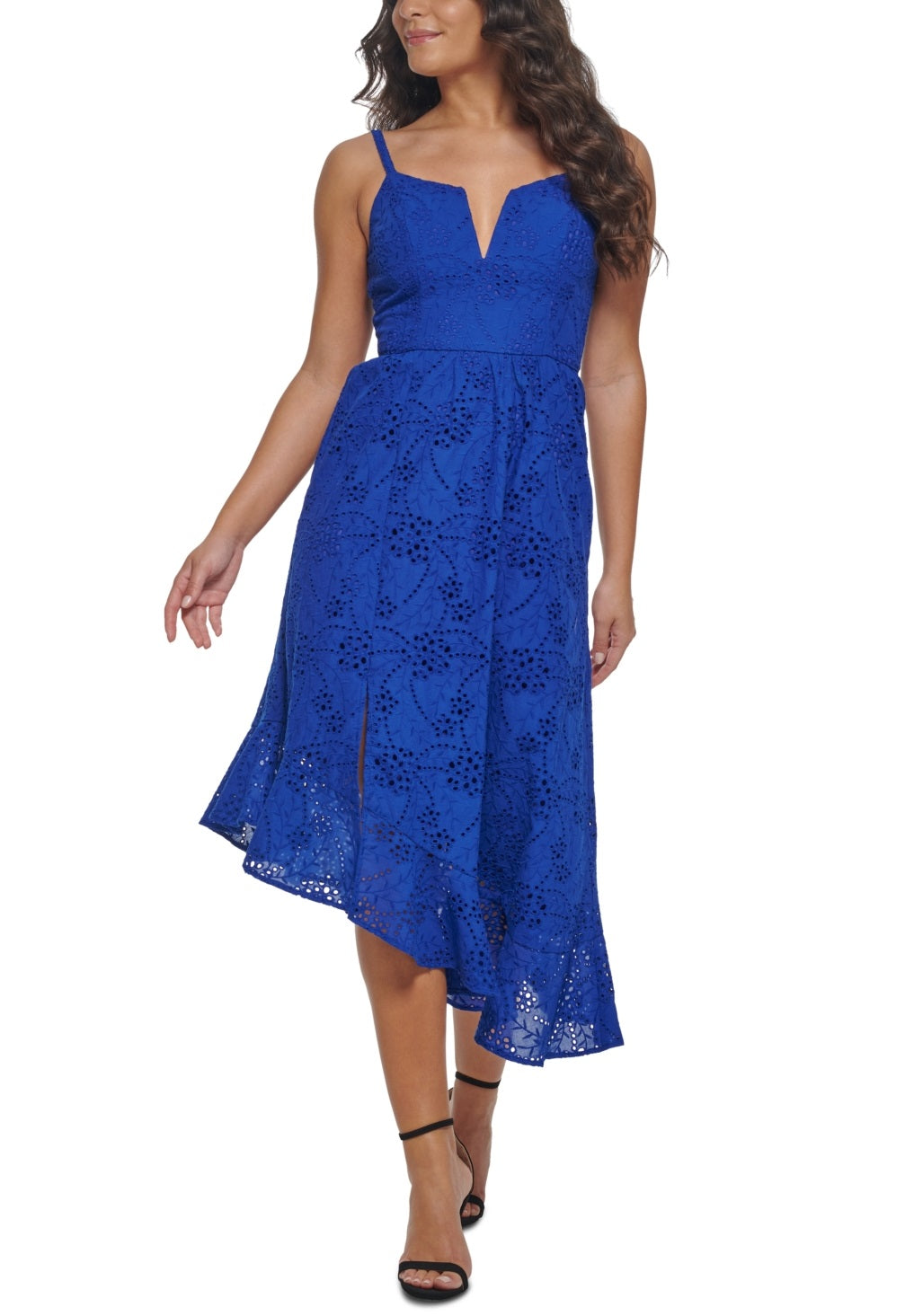 Vestido midi assimétrico com ilhós de algodão GUESS feminino, azul, tamanho 6
