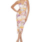Vestido midi estampado com detalhe de nó GUESS feminino, branco, tamanho 8