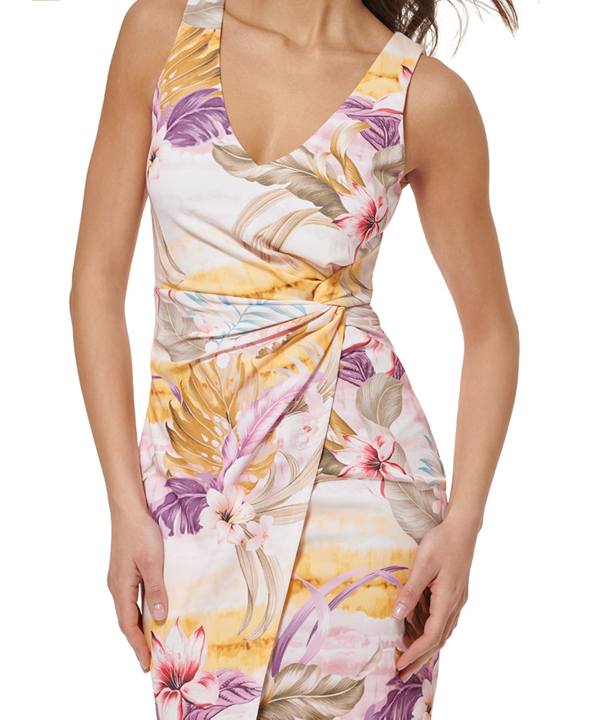 Vestido midi estampado com detalhe de nó GUESS feminino, branco, tamanho 8