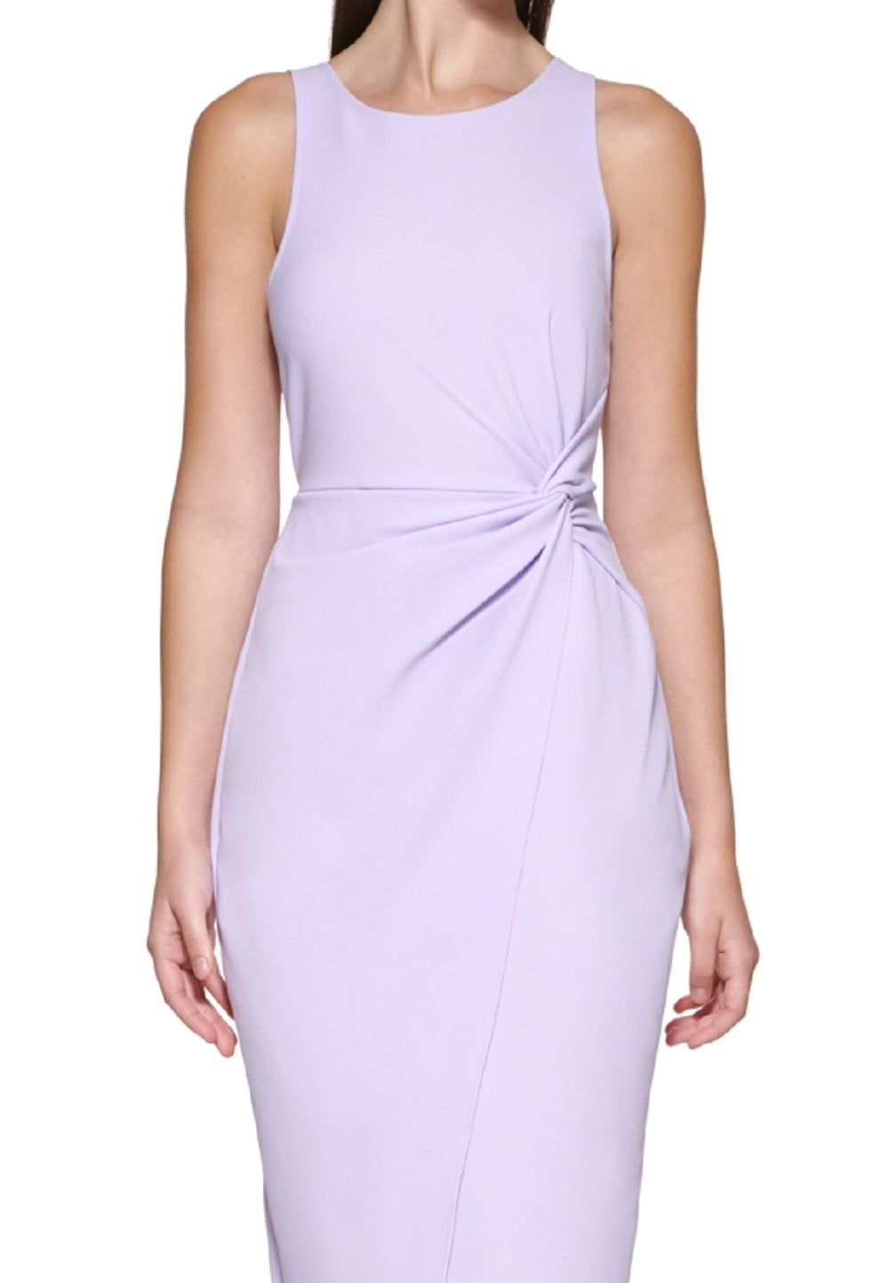 Vestido justo de crepe GUESS com frente torcida e bainha em crepe, roxo, tamanho médio