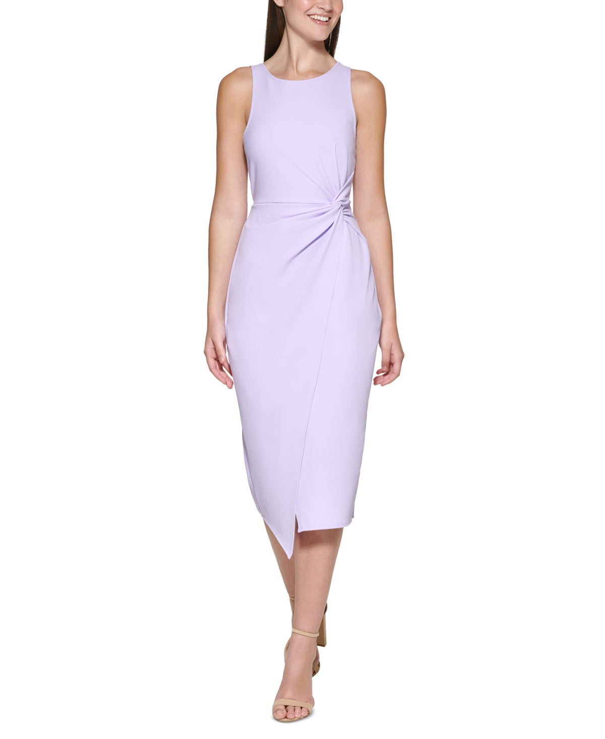 Vestido justo de crepe GUESS com frente torcida e bainha em crepe, roxo, tamanho médio