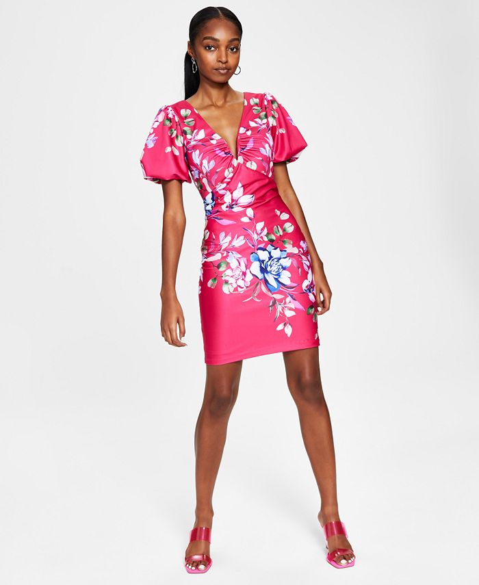 Vestido GUESS Feminino com Decote Profundo e Manga Bufante, Rosa, Tamanho 2