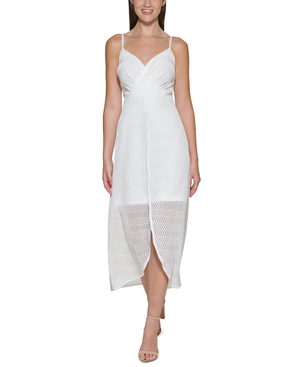 Vestido midi de renda feminino GUESS, branco, tamanho 12