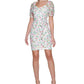 Vestido curto feminino GUESS com estampa de renda e manga bufante, branco, tamanho 10