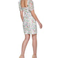 Vestido curto feminino GUESS com estampa de renda e manga bufante, branco, tamanho 10