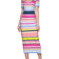 Vestido midi de malha canelada listrada GUESS feminino, rosa, tamanho 12