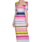 Vestido midi de malha canelada listrada GUESS feminino, rosa, tamanho 12
