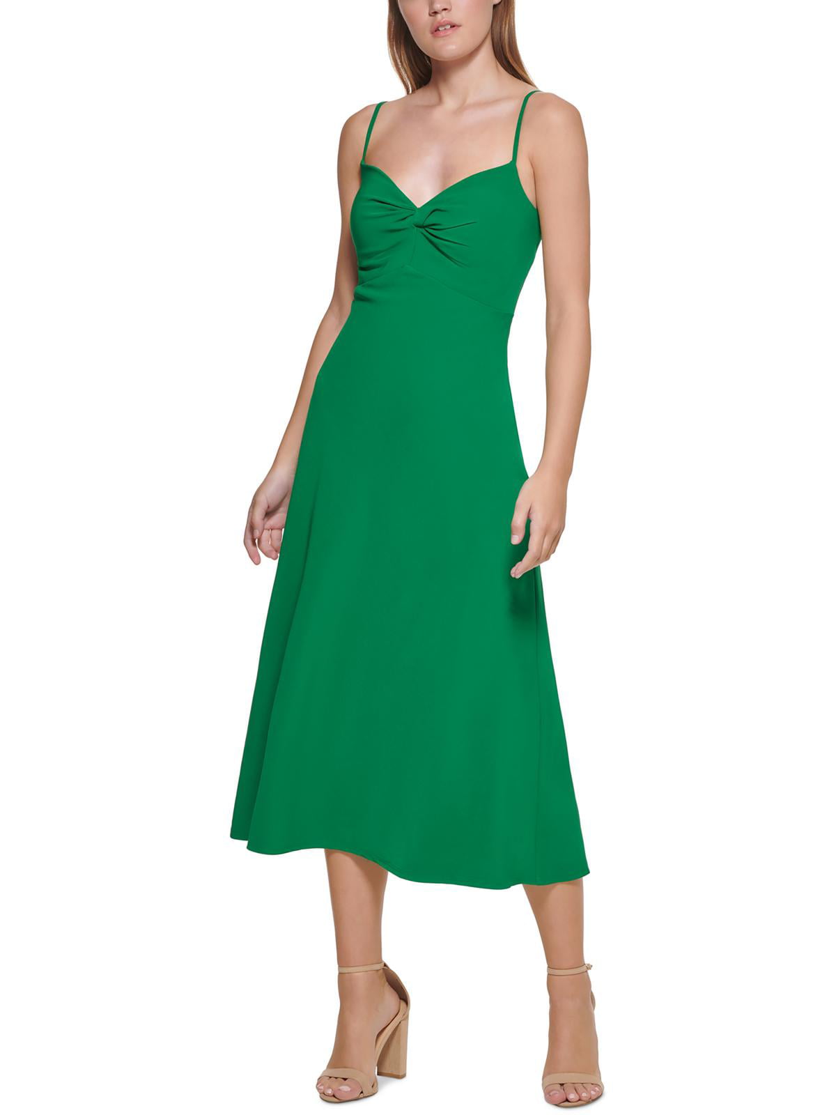 Vestido midi feminino GUESS com nó frontal, verde, tamanho 16