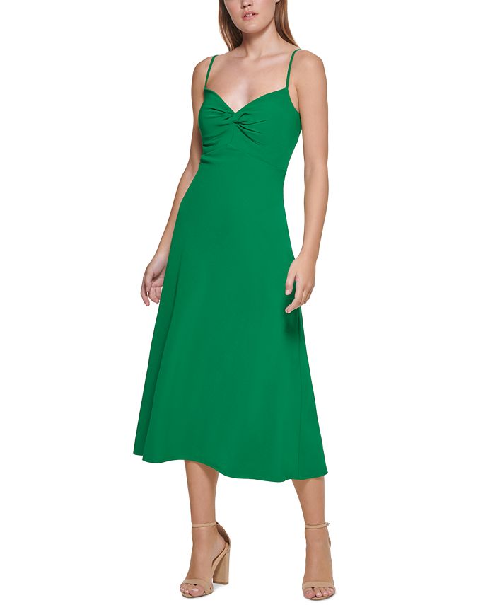 Vestido midi feminino GUESS com nó frontal, verde, tamanho 14