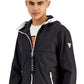 Jaqueta de chuva com capuz masculina GUESS, preta, tamanho pequeno