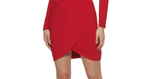 Vestido de malha GUESS feminino com frente torcida, vermelho, tamanho 4